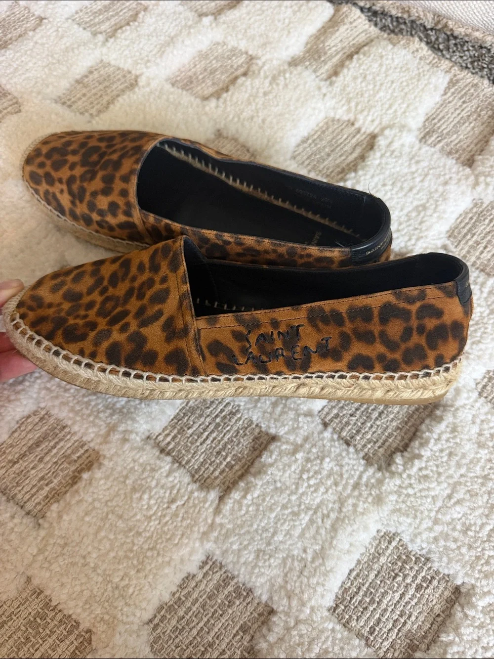 Saint Laurent Leopard Espadrilles in Brown and Black